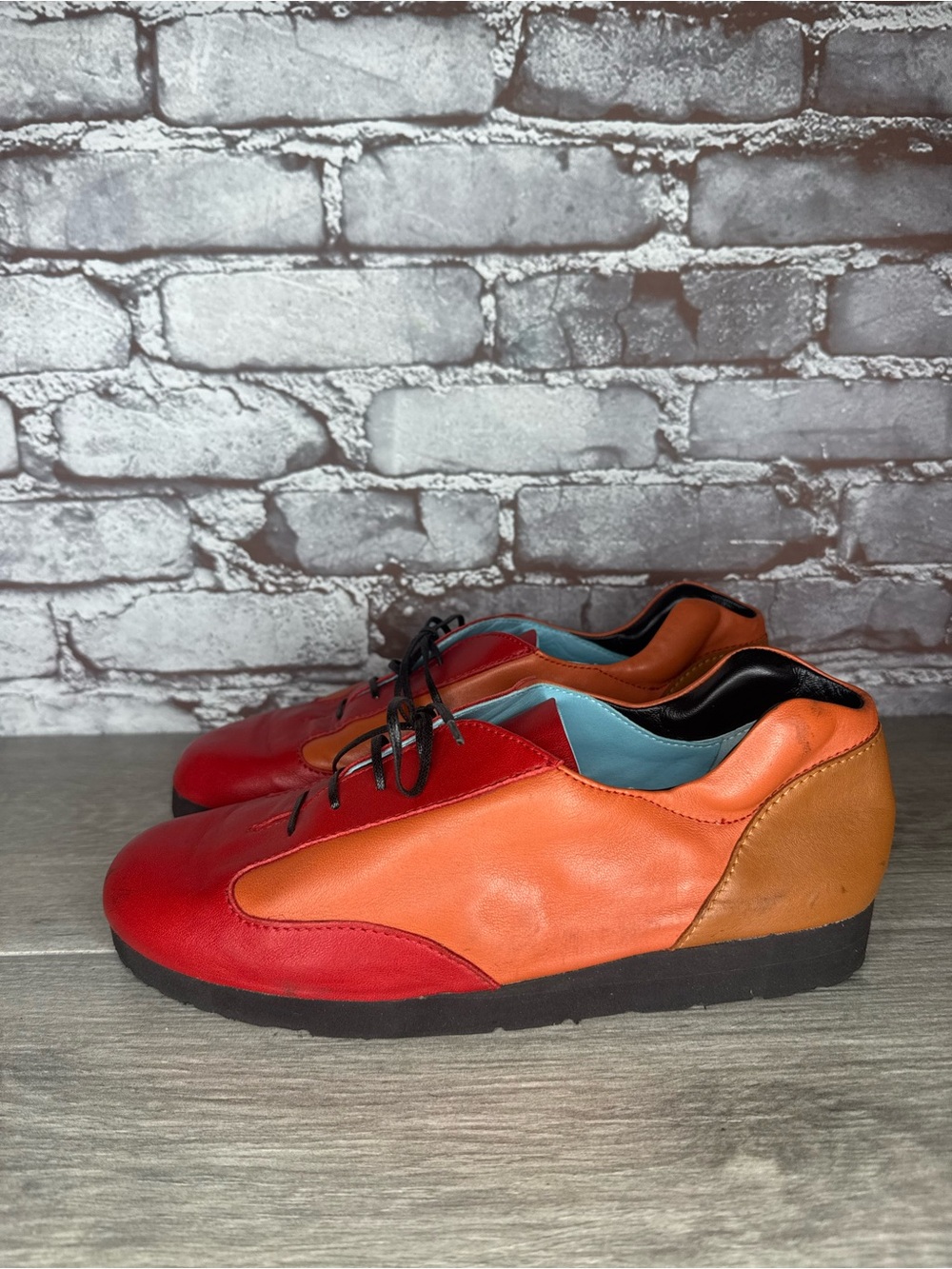 Thierry Rabotin Orange Red Leather Wedge Oxfords Shoes Women Sz 39.5EU/9M US